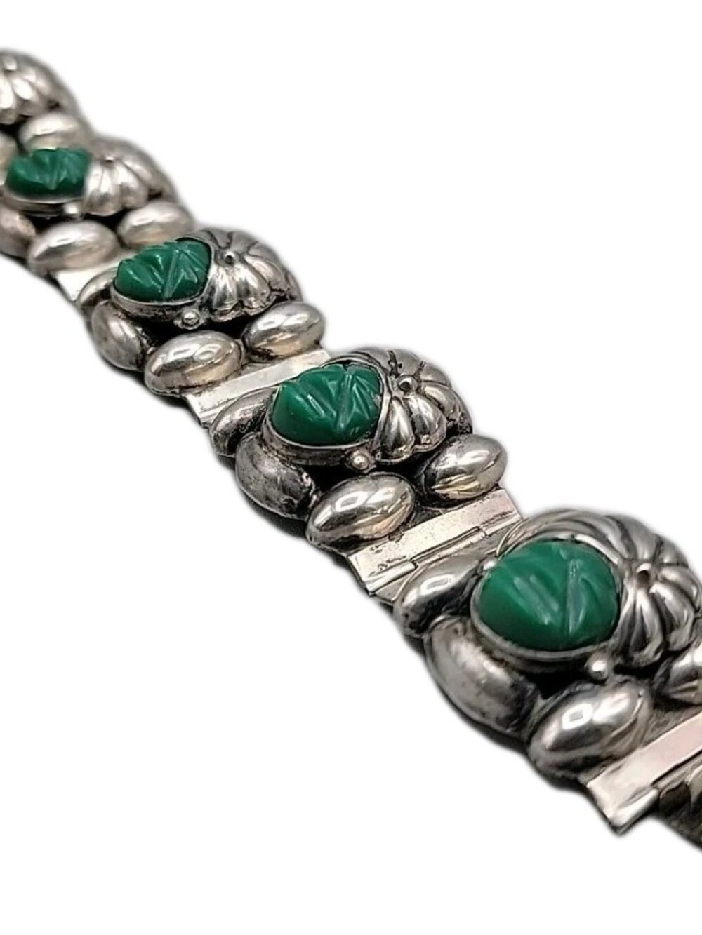 VTG Rancho Alegre Taxco 925 Green Onyx 5-Face Portrait Panel Bracelet 60.67g 7" - Picture 14 of 16